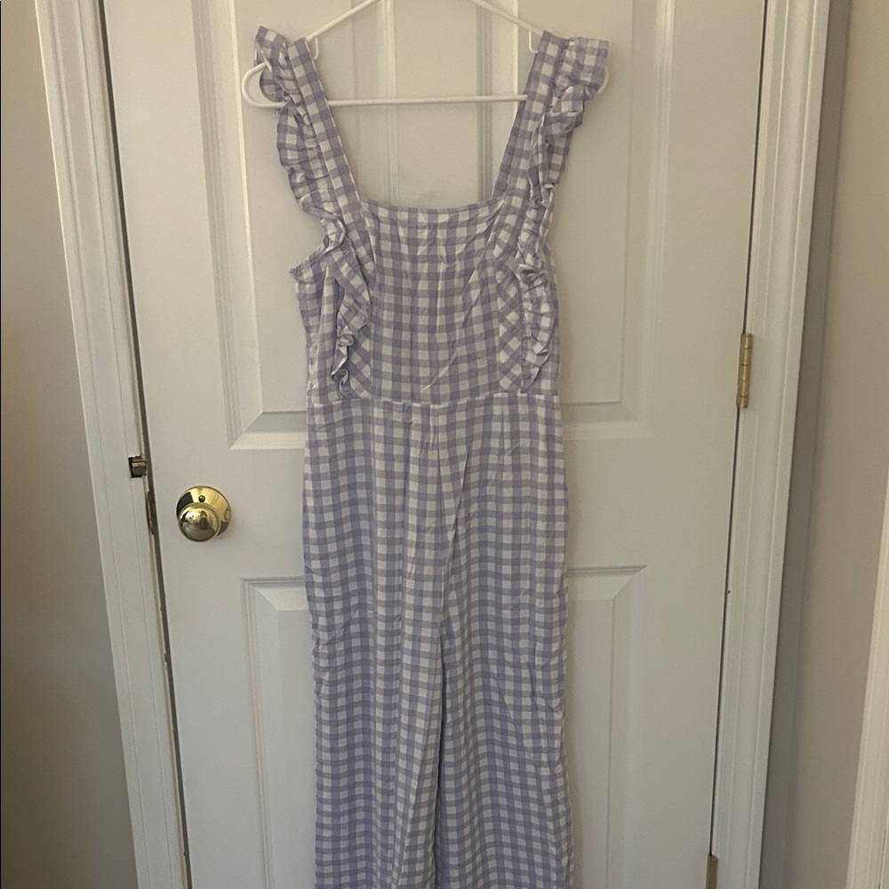Lilac Gingham Ruffle-Strap Jumpsuit